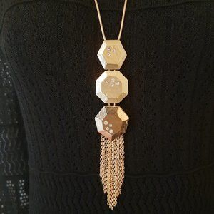 Chico's Hammered Gold Tone Hexagonal Tassel Long Necklace